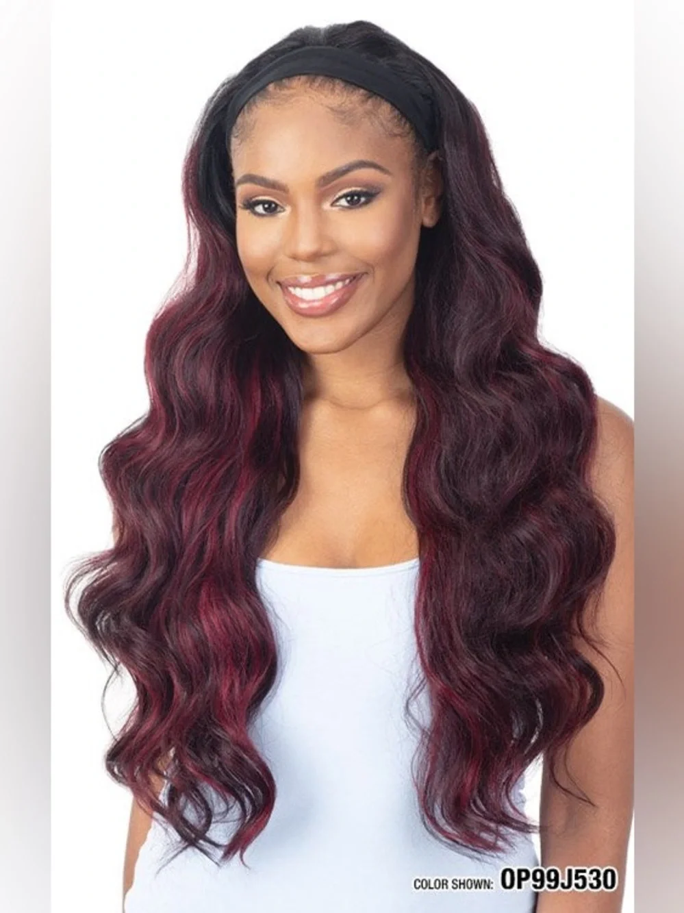 Burgundy Wavy Headband Wig with Comfortable Snug Fit